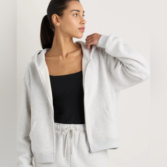 Quince Everyday Fleece Full-Zip Hoodie in Light Heather Grey XL - Picture 2 of 3